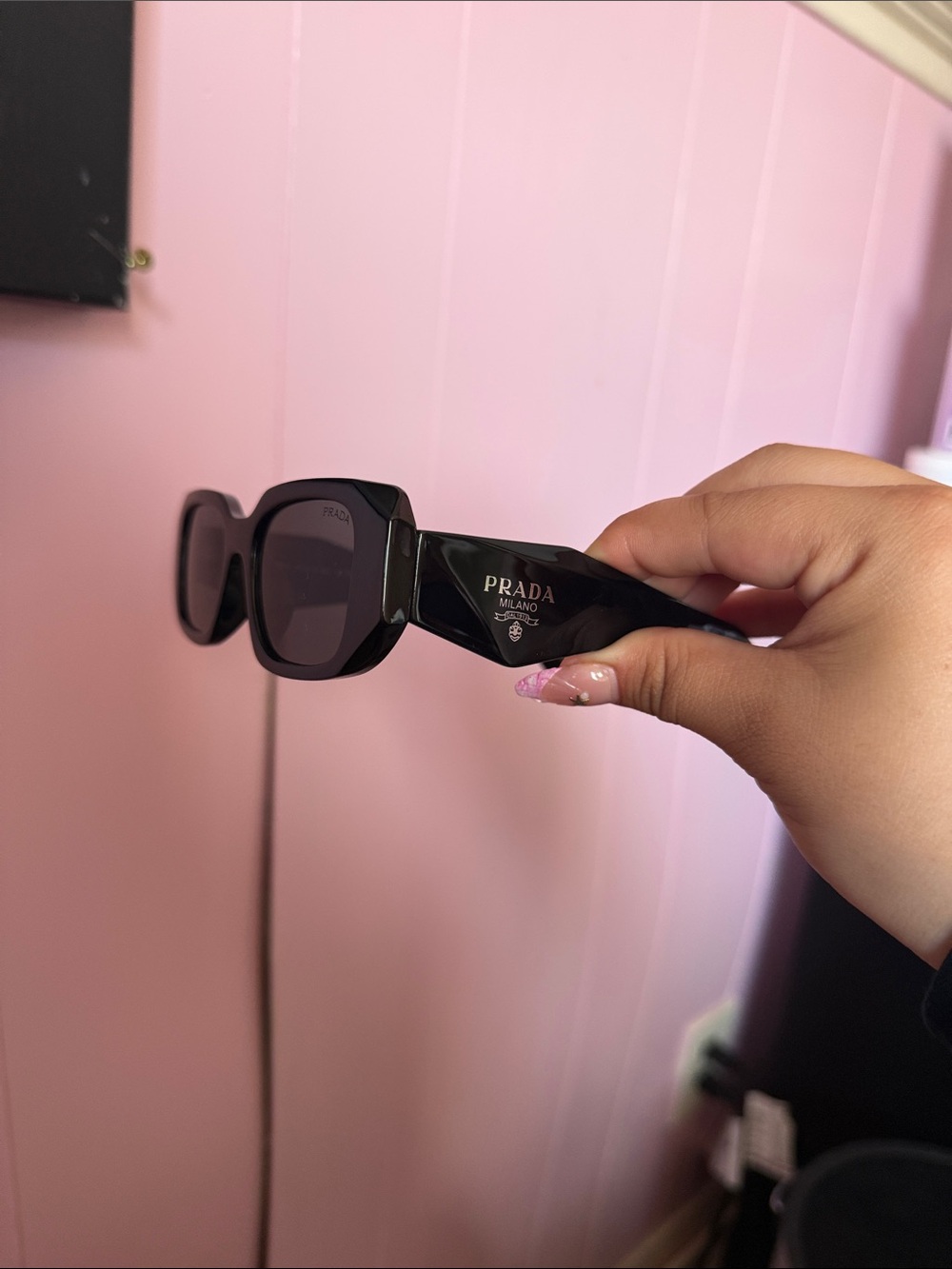Prada Black Glossy Rectangular Sunglasses